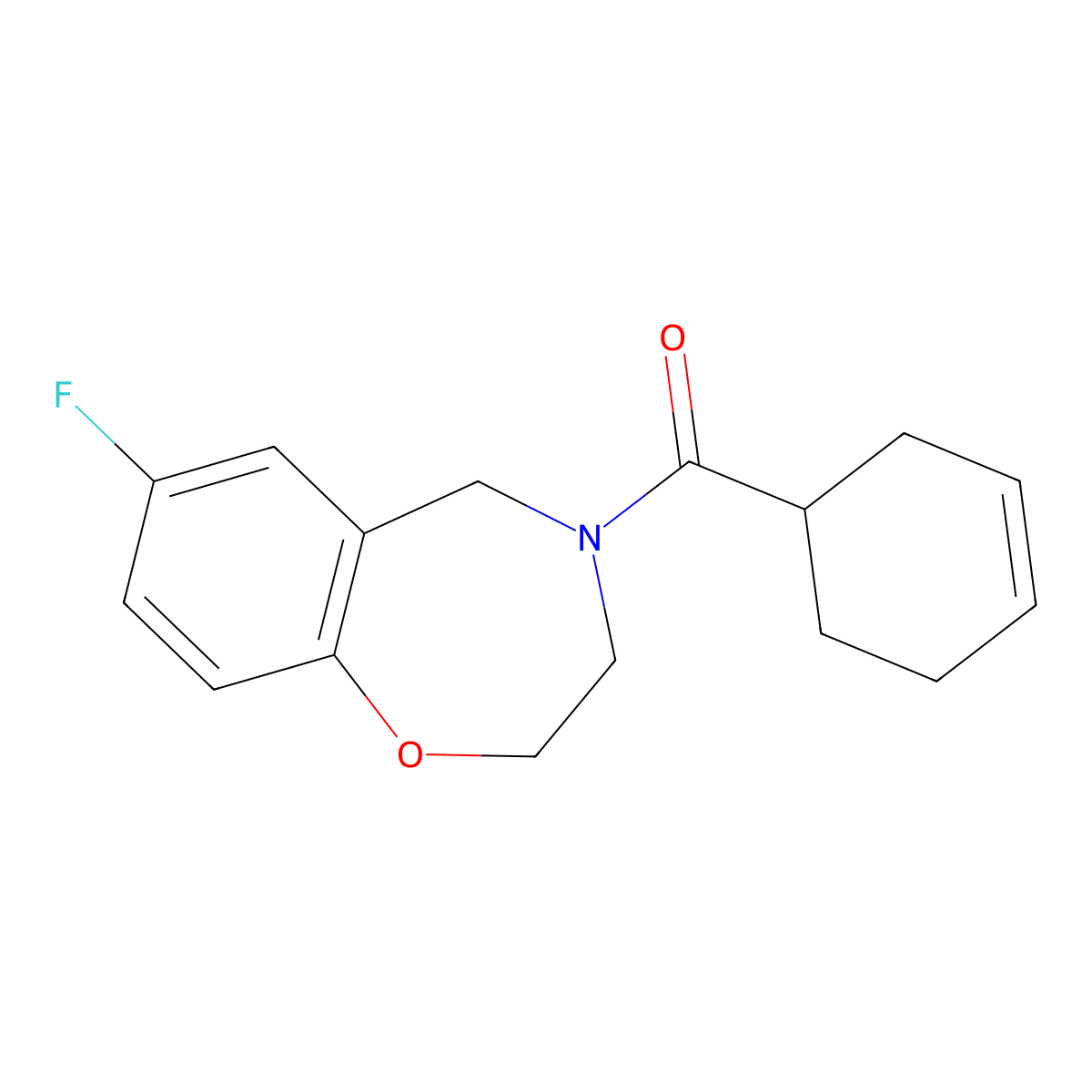 cyclohex-3-en-1-yl(7-fluoro-2,3-dihydrobenzo[f][1,4]oxazepin-4(5H)-yl)methanone molecular structure, CAS 2034513-91-0