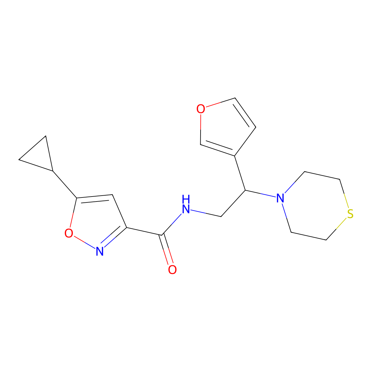 5-cyclopropyl-N-(2-(furan-3-yl)-2-thiomorpholinoethyl)isoxazole-3-carboxamide molecular structure, CAS 2034513-92-1