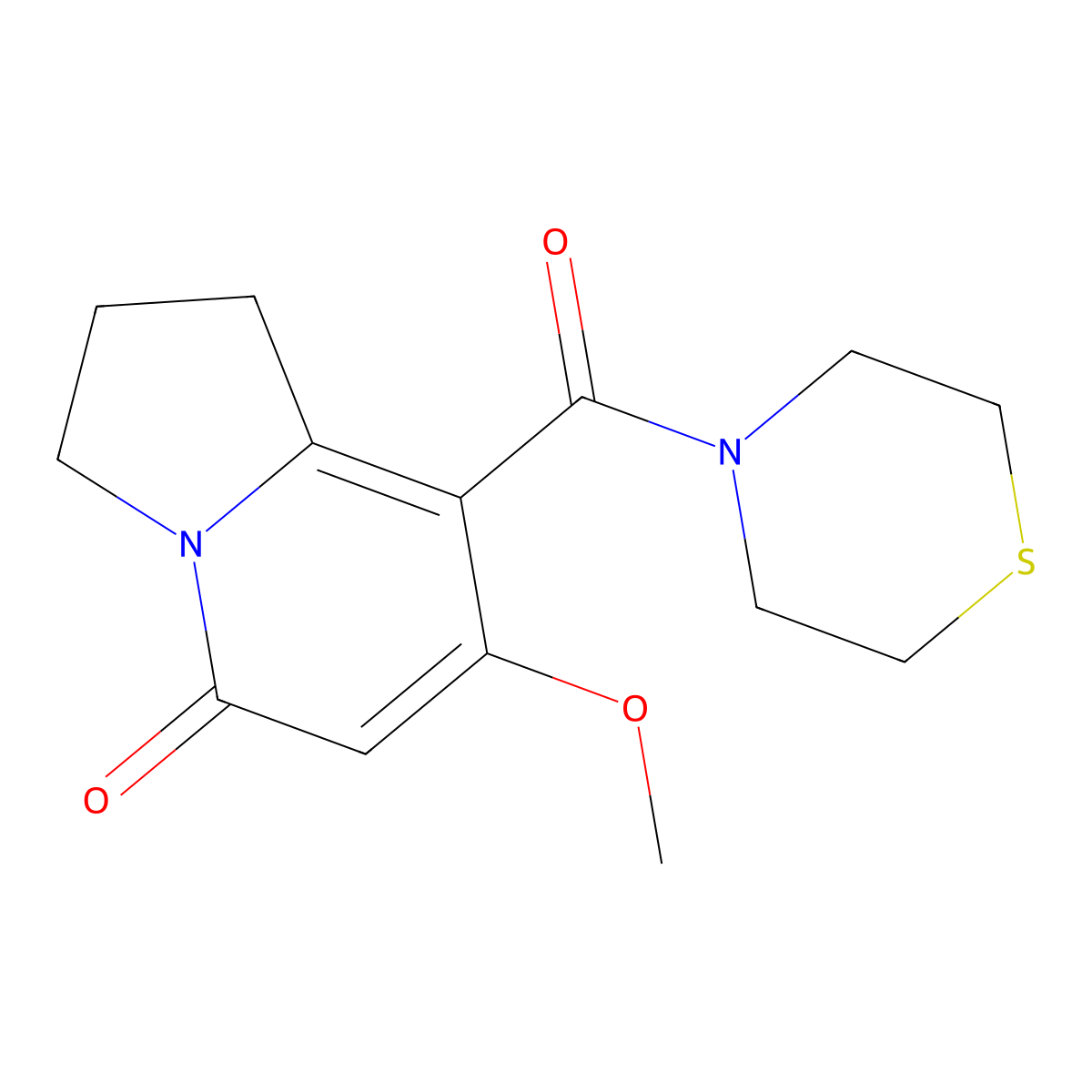 7-methoxy-8-(thiomorpholine-4-carbonyl)-2,3-dihydroindolizin-5(1H)-one molecular structure, CAS 2034513-96-5