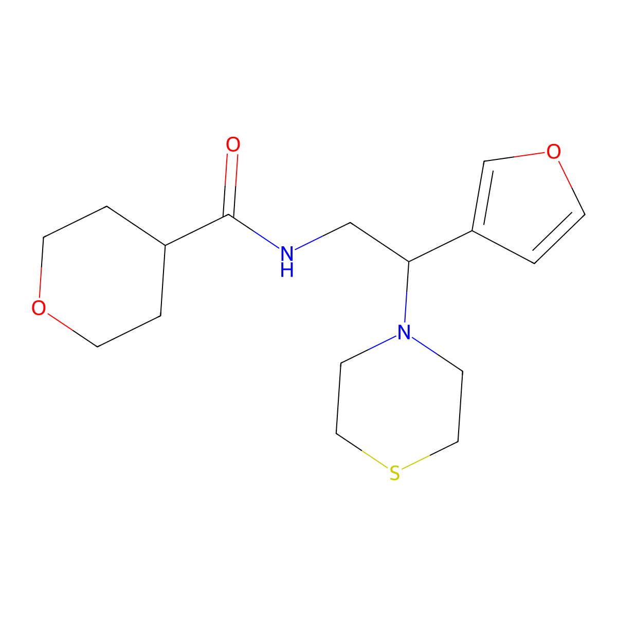 N-(2-(furan-3-yl)-2-thiomorpholinoethyl)tetrahydro-2H-pyran-4-carboxamide molecular structure, CAS 2034514-07-1