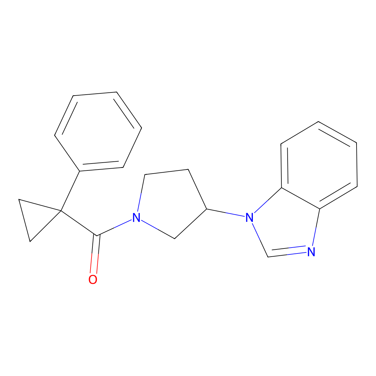 1-[1-(1-phenylcyclopropanecarbonyl)pyrrolidin-3-yl]-1H-1,3-benzodiazole molecular structure, CAS 2034514-08-2