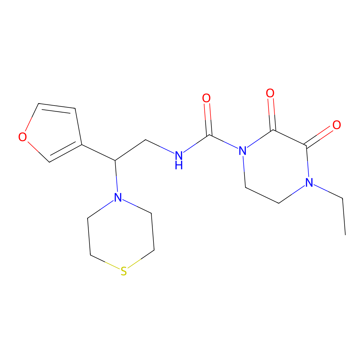 4-ethyl-N-(2-(furan-3-yl)-2-thiomorpholinoethyl)-2,3-dioxopiperazine-1-carboxamide molecular structure, CAS 2034514-13-9