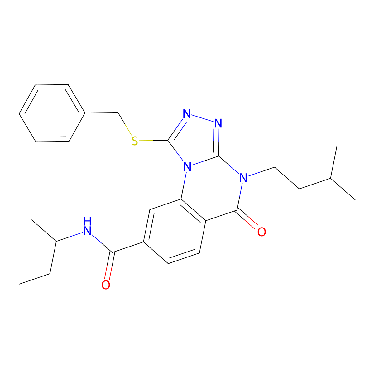 1-(benzylthio)-N-(sec-butyl)-4-isopentyl-5-oxo-4,5-dihydro-[1,2,4]triazolo[4,3-a]quinazoline-8-carboxamide molecular structure, CAS 2034514-16-2
