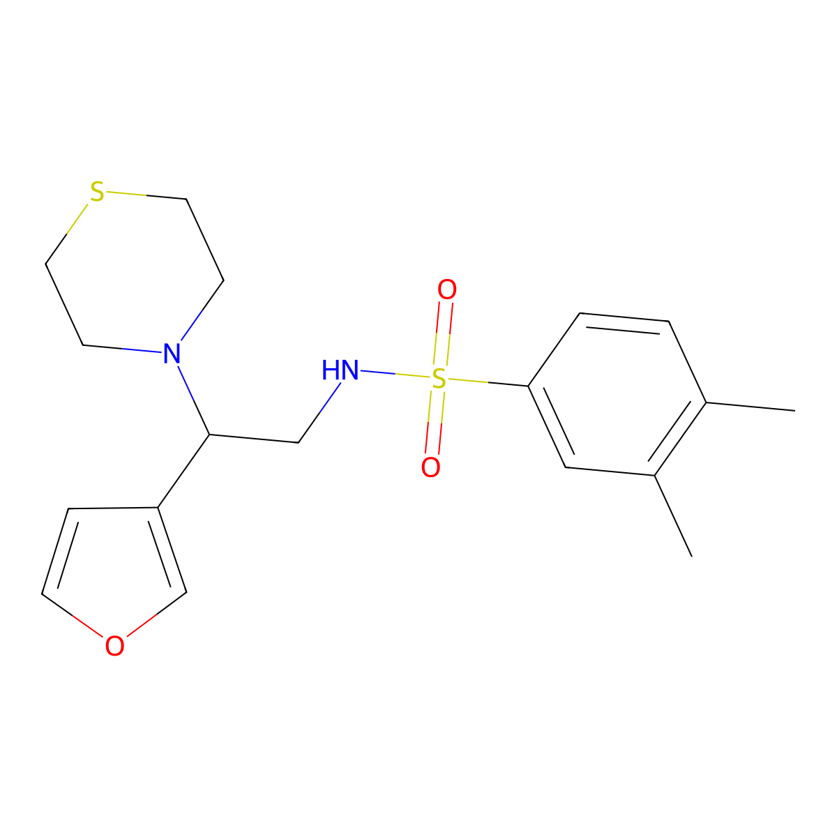 N-(2-(furan-3-yl)-2-thiomorpholinoethyl)-3,4-dimethylbenzenesulfonamide molecular structure, CAS 2034514-20-8