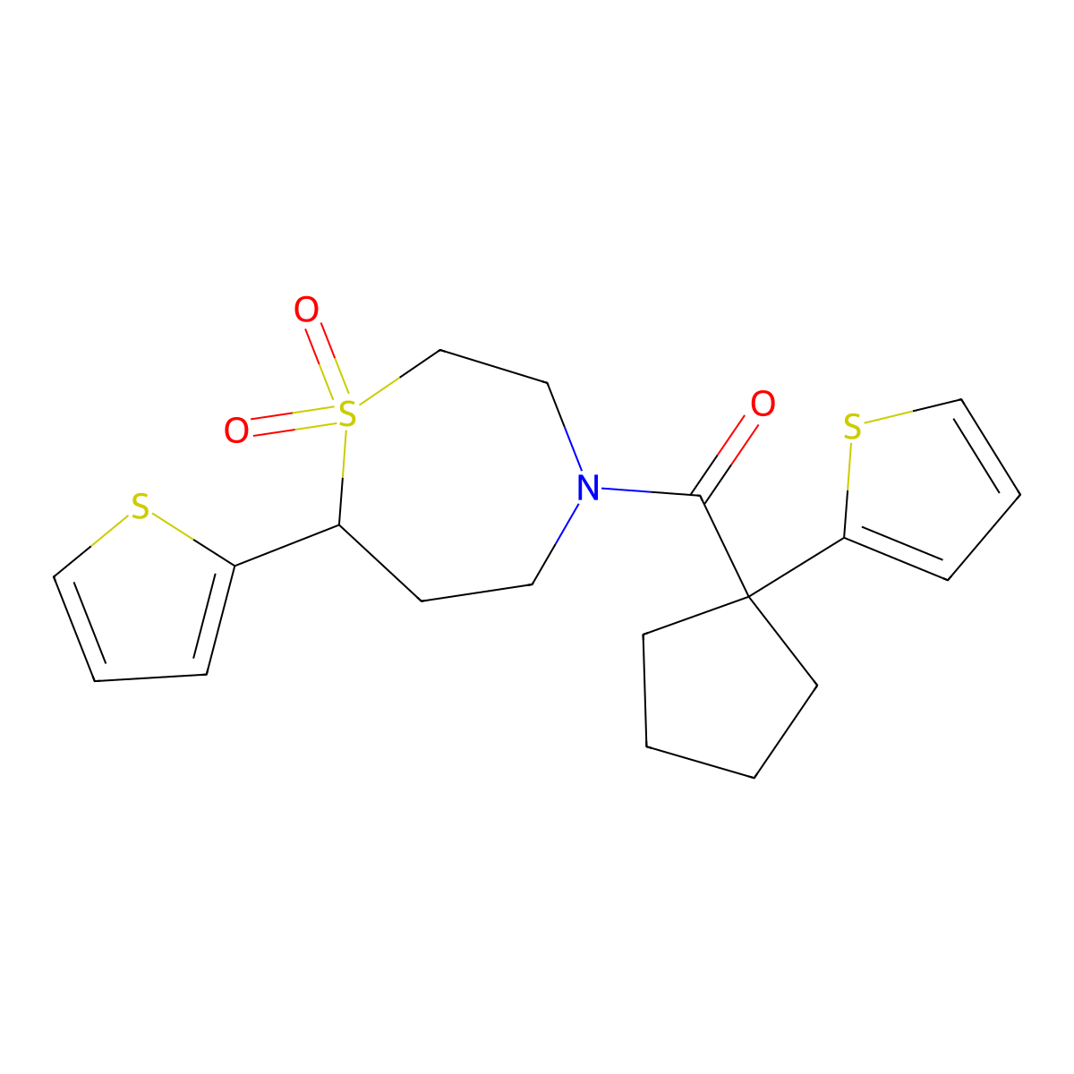 (1,1-Dioxido-7-(thiophen-2-yl)-1,4-thiazepan-4-yl)(1-(thiophen-2-yl)cyclopentyl)methanone molecular structure, CAS 2034514-31-1
