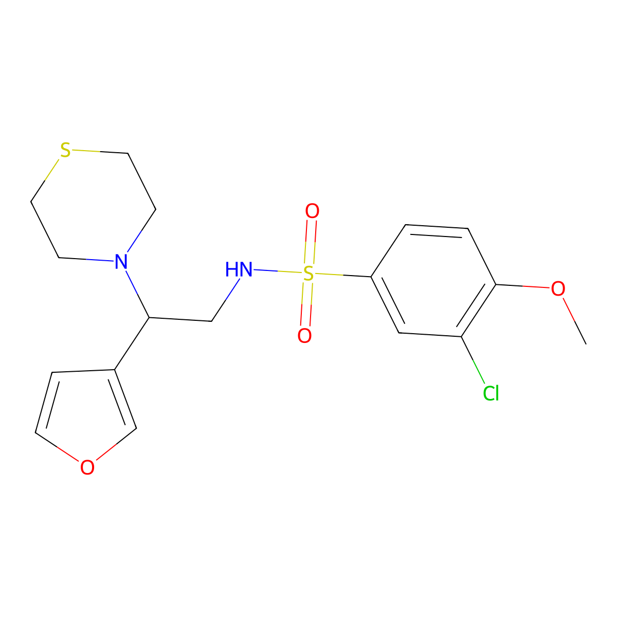 3-chloro-N-(2-(furan-3-yl)-2-thiomorpholinoethyl)-4-methoxybenzenesulfonamide molecular structure, CAS 2034514-34-4