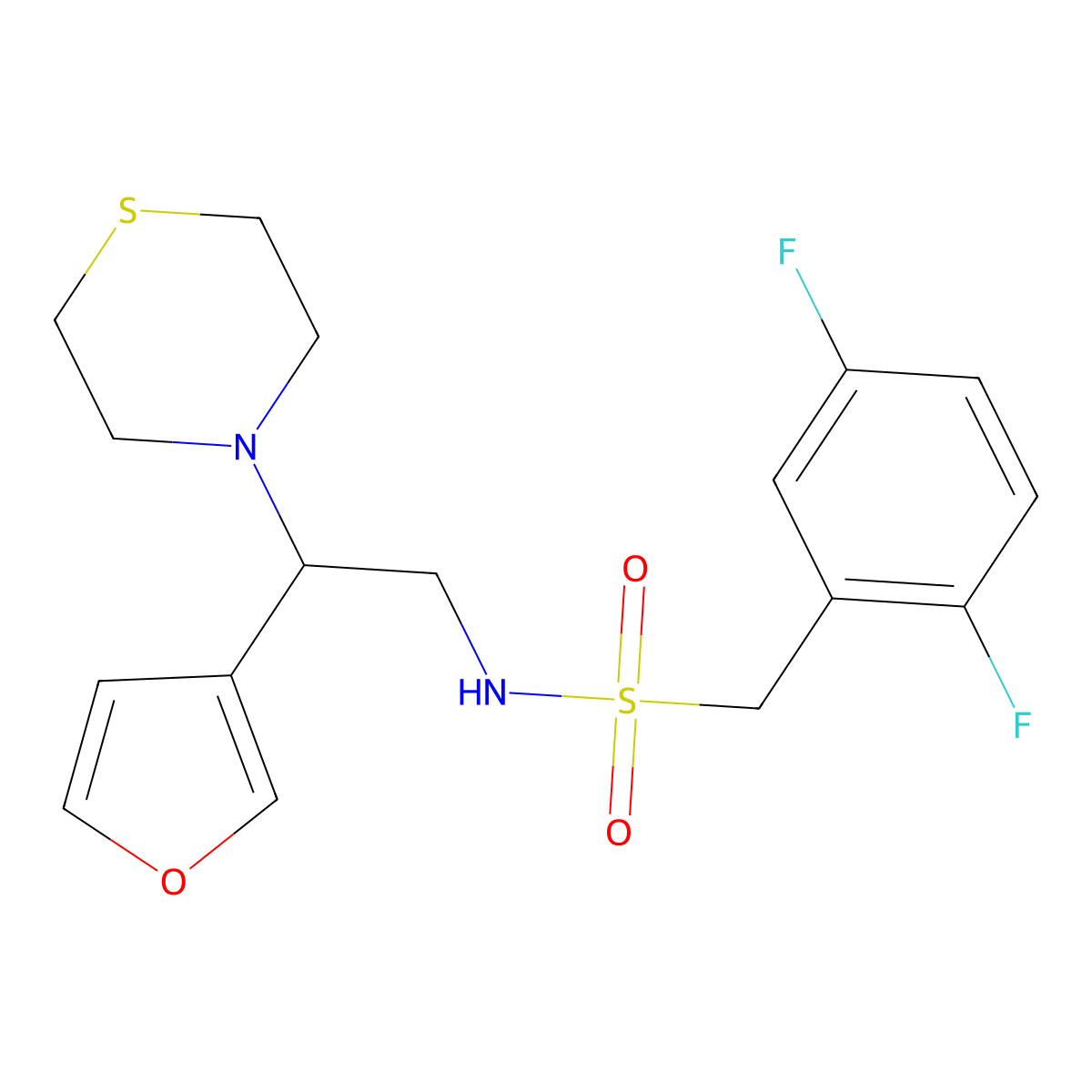 1-(2,5-difluorophenyl)-N-(2-(furan-3-yl)-2-thiomorpholinoethyl)methanesulfonamide molecular structure, CAS 2034514-36-6