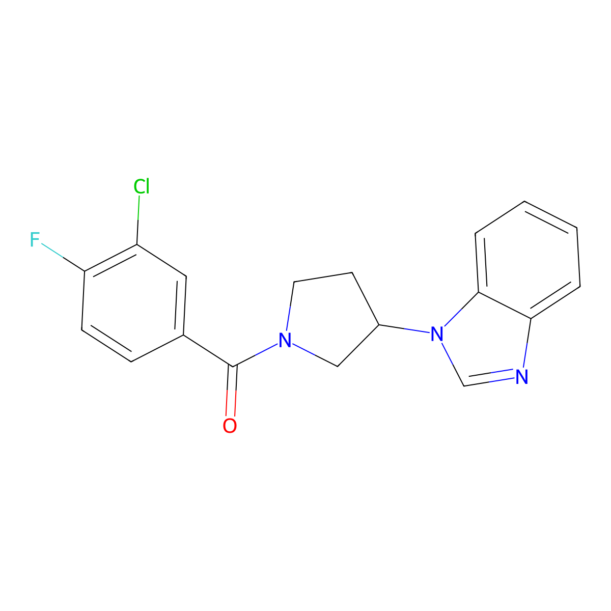 (3-(1H-benzo[d]imidazol-1-yl)pyrrolidin-1-yl)(3-chloro-4-fluorophenyl)methanone molecular structure, CAS 2034514-37-7