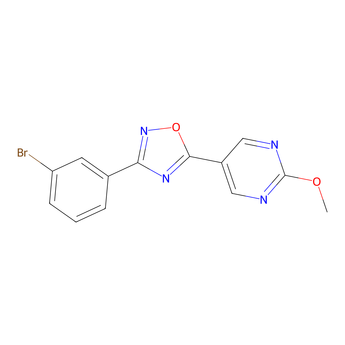 3-(3-Bromophenyl)-5-(2-methoxypyrimidin-5-yl)-1,2,4-oxadiazole molecular structure, CAS 2034514-38-8