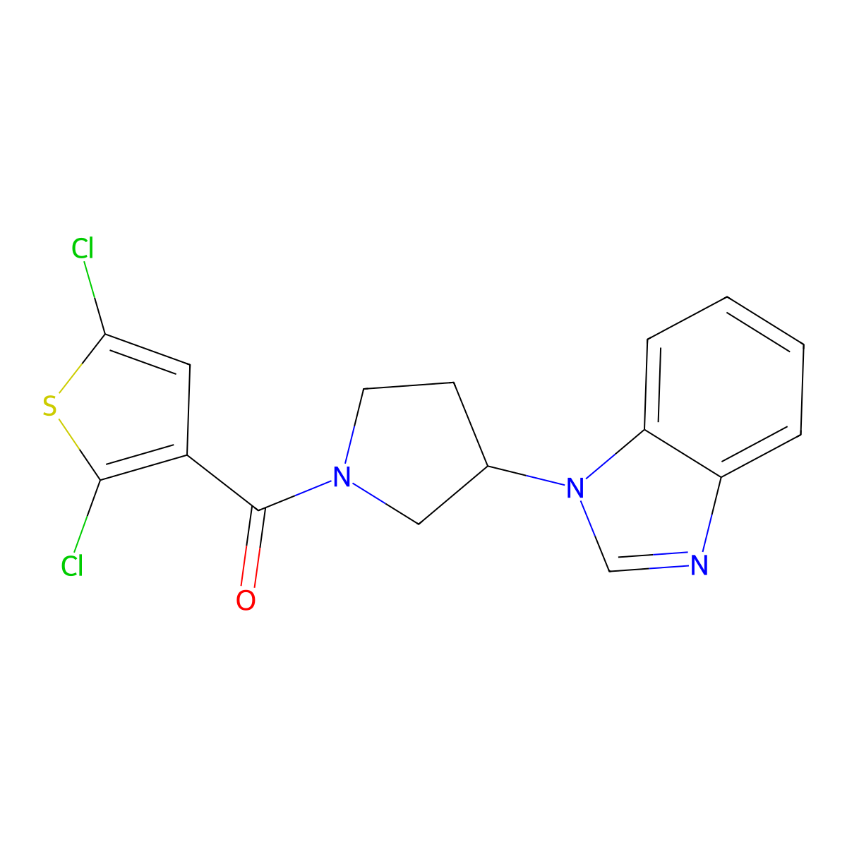 (3-(1H-benzo[d]imidazol-1-yl)pyrrolidin-1-yl)(2,5-dichlorothiophen-3-yl)methanone molecular structure, CAS 2034514-43-5