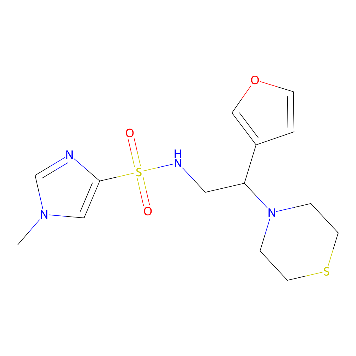 N-(2-(furan-3-yl)-2-thiomorpholinoethyl)-1-methyl-1H-imidazole-4-sulfonamide molecular structure, CAS 2034514-44-6