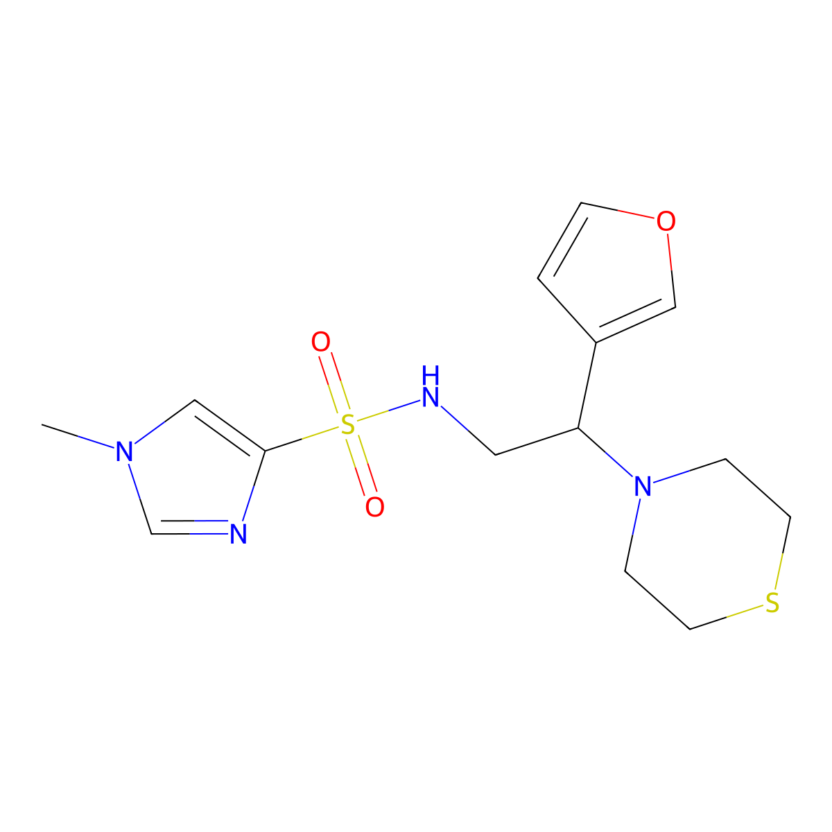 N-(2-(furan-3-yl)-2-thiomorpholinoethyl)-1-methyl-1H-imidazole-4-sulfonamide molecular structure, CAS 2034514-44-6