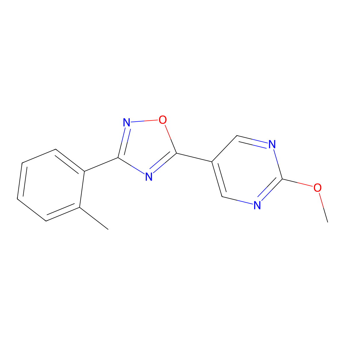 5-(2-Methoxypyrimidin-5-yl)-3-(o-tolyl)-1,2,4-oxadiazole molecular structure, CAS 2034514-48-0