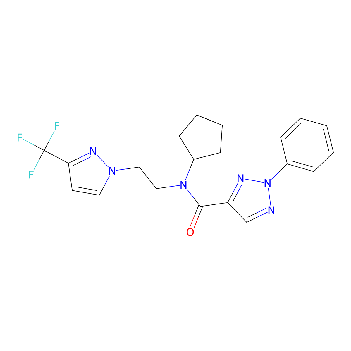 N-cyclopentyl-2-phenyl-N-{2-[3-(trifluoromethyl)-1H-pyrazol-1-yl]ethyl}-2H-1,2,3-triazole-4-carboxamide molecular structure, CAS 2034514-50-4