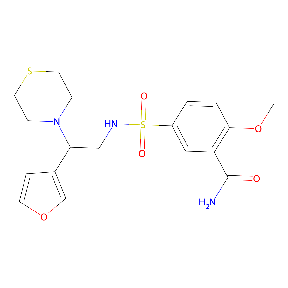 5-(N-(2-(furan-3-yl)-2-thiomorpholinoethyl)sulfamoyl)-2-methoxybenzamide molecular structure, CAS 2034514-53-7