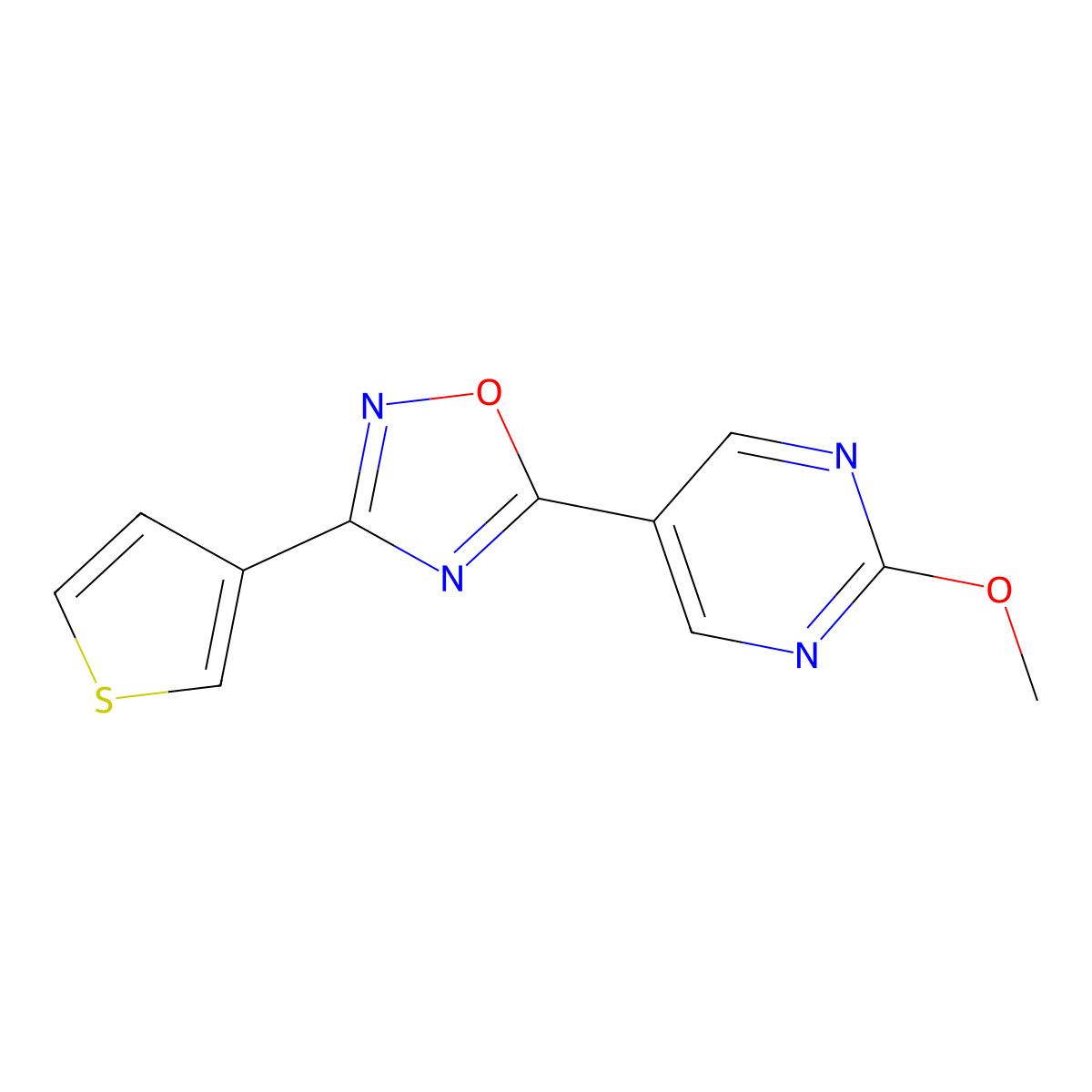 5-(2-Methoxypyrimidin-5-yl)-3-(thiophen-3-yl)-1,2,4-oxadiazole molecular structure, CAS 2034514-55-9