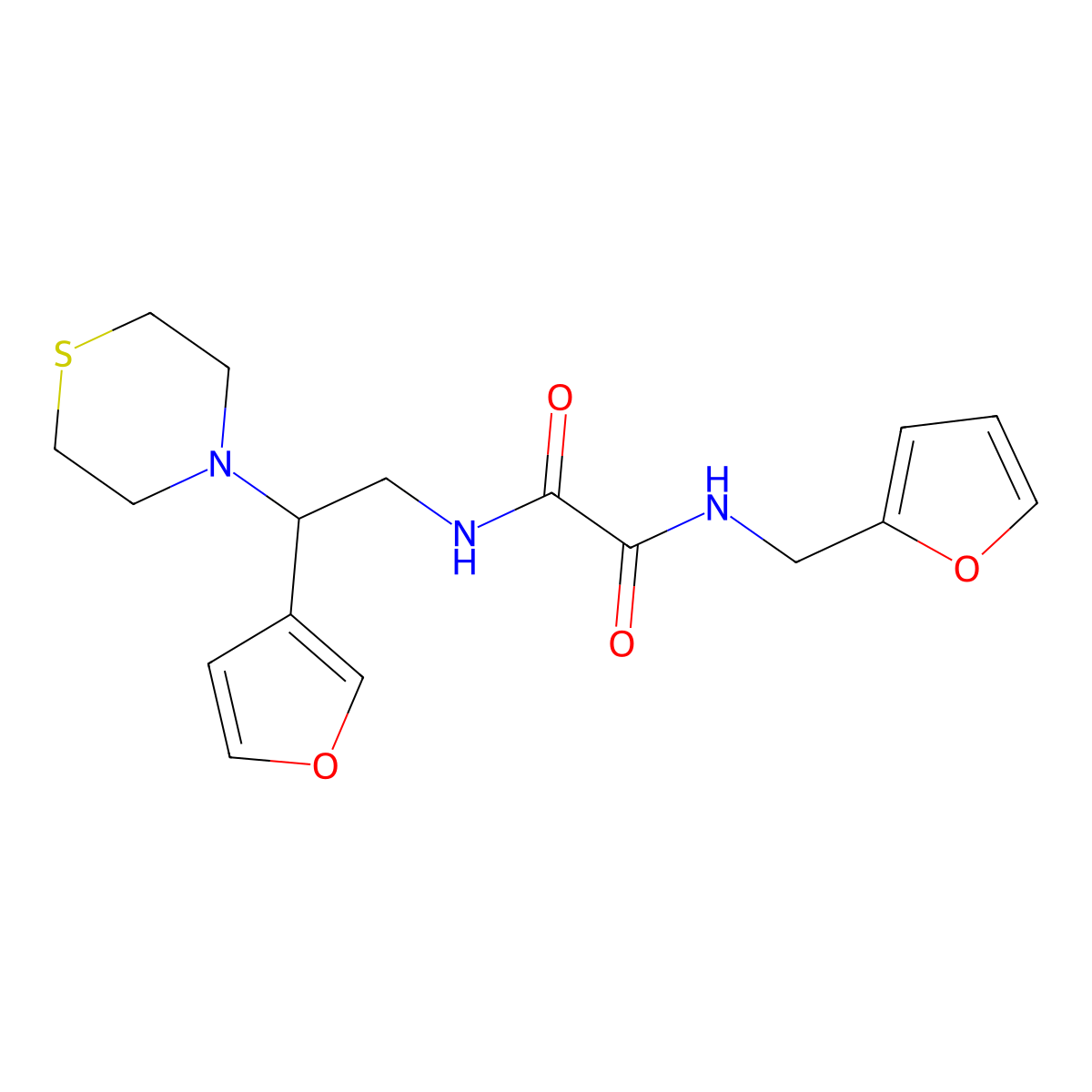N1-(furan-2-ylmethyl)-N2-(2-(furan-3-yl)-2-thiomorpholinoethyl)oxalamide molecular structure, CAS 2034514-62-8