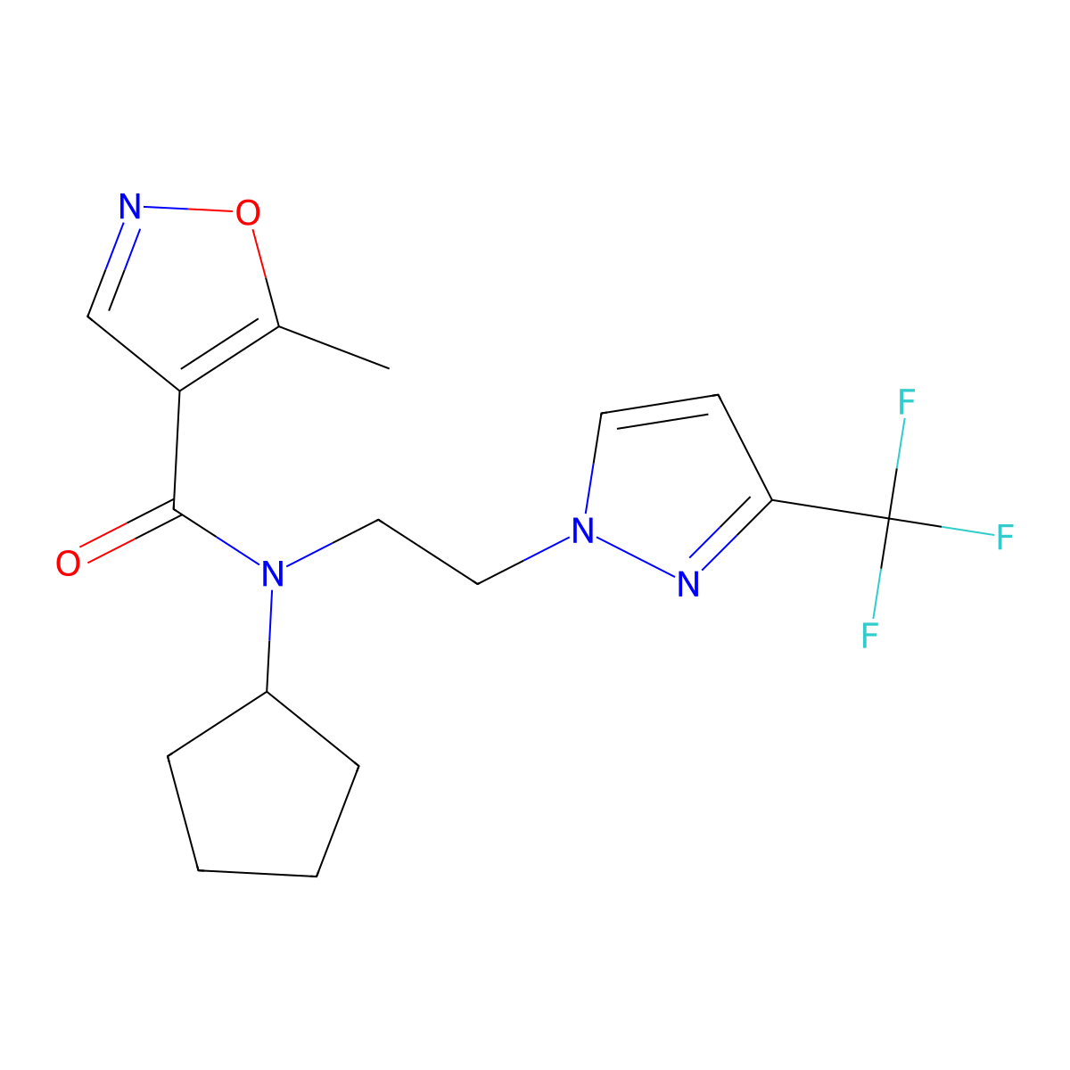 N-cyclopentyl-5-methyl-N-(2-(3-(trifluoromethyl)-1H-pyrazol-1-yl)ethyl)isoxazole-4-carboxamide molecular structure, CAS 2034514-64-0