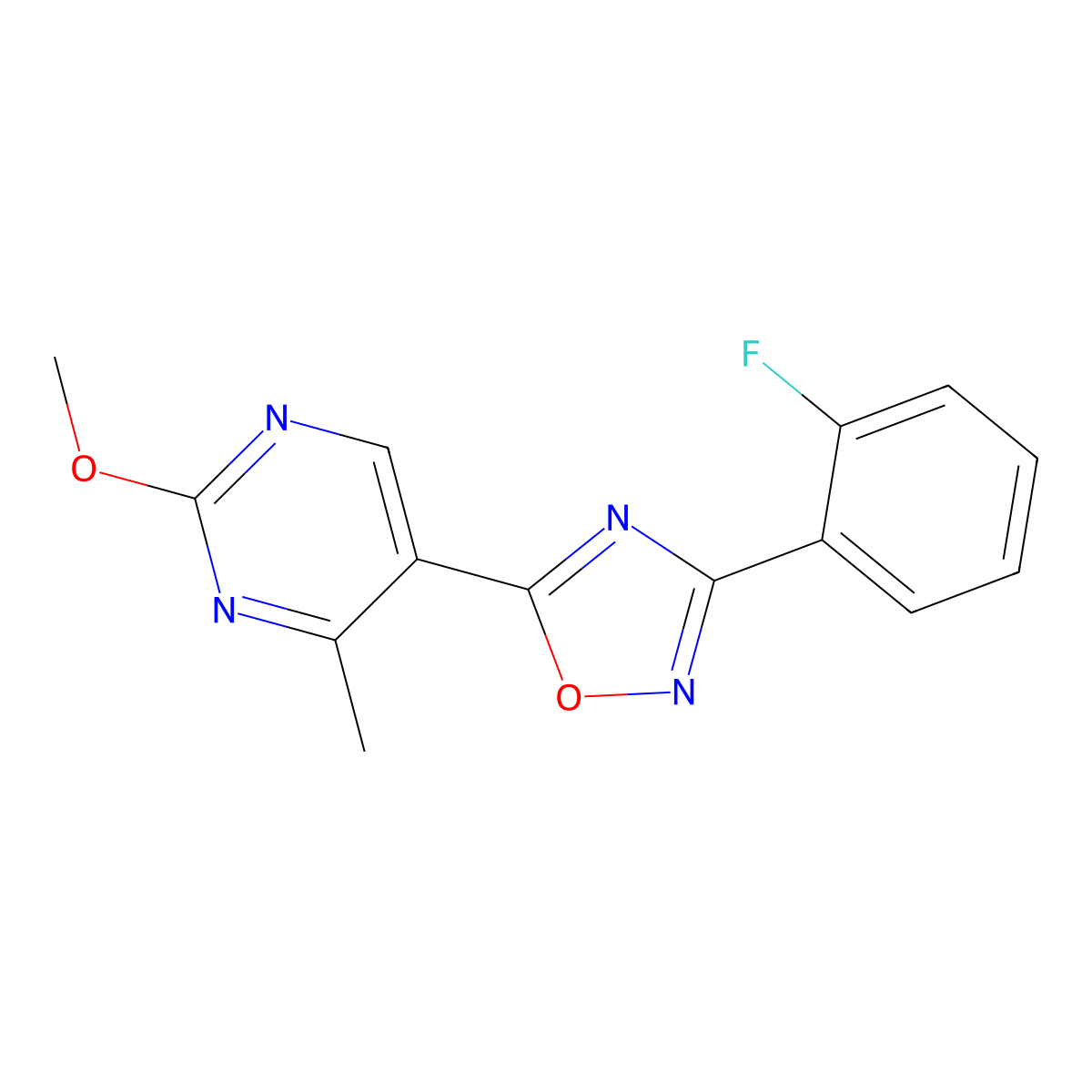3-(2-Fluorophenyl)-5-(2-methoxy-4-methylpyrimidin-5-yl)-1,2,4-oxadiazole molecular structure, CAS 2034514-65-1