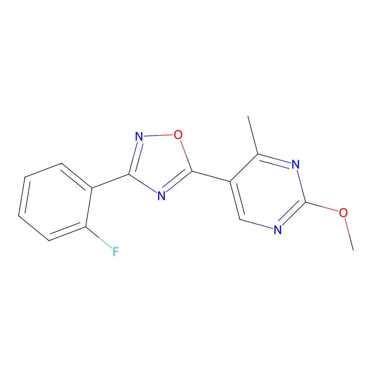 3-(2-Fluorophenyl)-5-(2-methoxy-4-methylpyrimidin-5-yl)-1,2,4-oxadiazole molecular structure, CAS 2034514-65-1