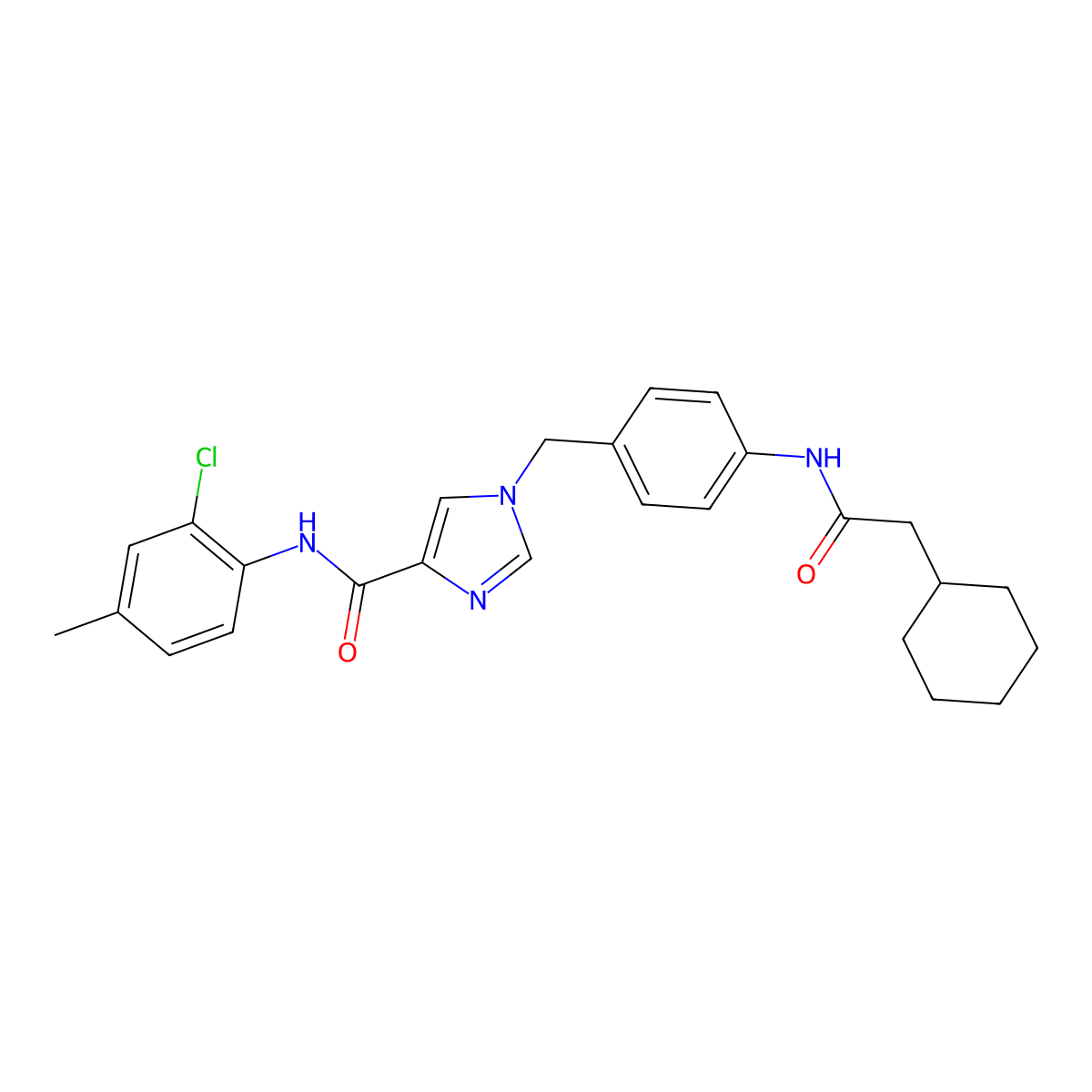 N-(2-chloro-4-methylphenyl)-1-(4-(2-cyclohexylacetamido)benzyl)-1H-imidazole-4-carboxamide molecular structure, CAS 2034514-67-3