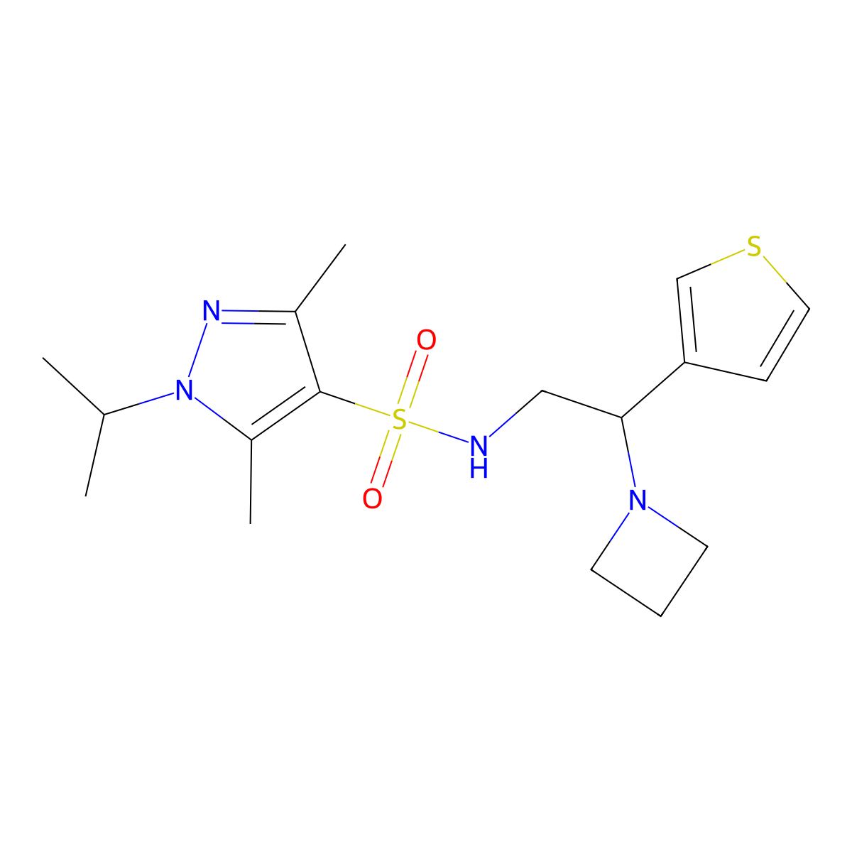 N-(2-(azetidin-1-yl)-2-(thiophen-3-yl)ethyl)-1-isopropyl-3,5-dimethyl-1H-pyrazole-4-sulfonamide molecular structure, CAS 2034514-68-4