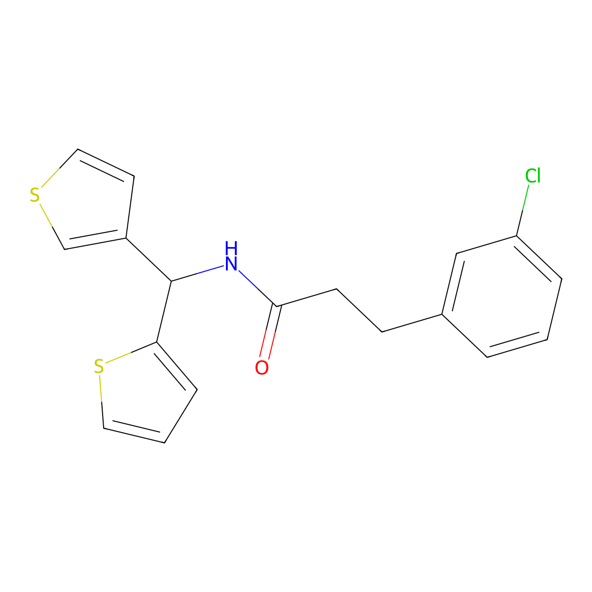 3-(3-chlorophenyl)-N-(thiophen-2-yl(thiophen-3-yl)methyl)propanamide molecular structure, CAS 2034514-69-5