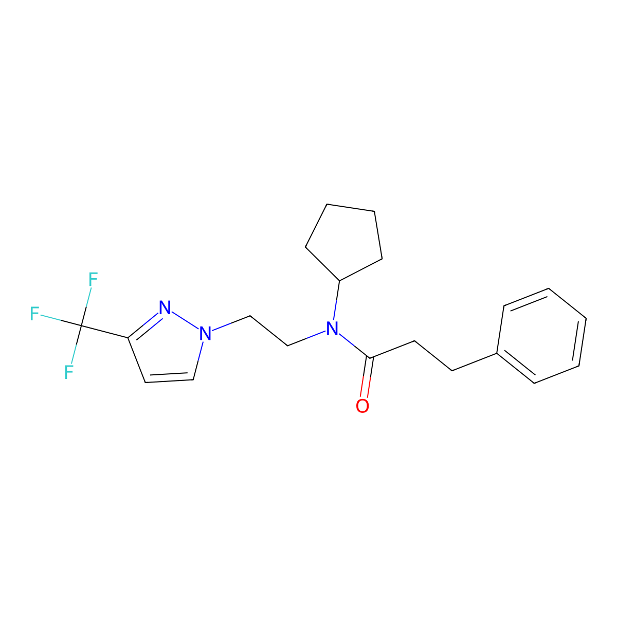N-cyclopentyl-3-phenyl-N-(2-(3-(trifluoromethyl)-1H-pyrazol-1-yl)ethyl)propanamide molecular structure, CAS 2034514-71-9