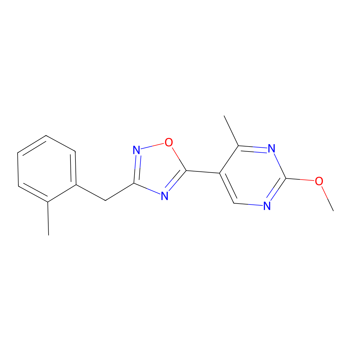 5-(2-Methoxy-4-methylpyrimidin-5-yl)-3-(2-methylbenzyl)-1,2,4-oxadiazole molecular structure, CAS 2034514-72-0