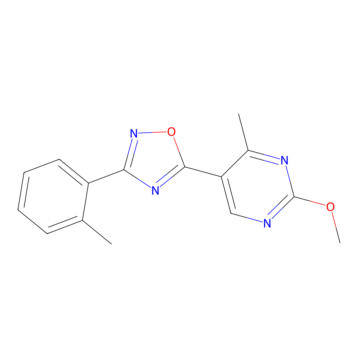 5-(2-Methoxy-4-methylpyrimidin-5-yl)-3-(o-tolyl)-1,2,4-oxadiazole molecular structure, CAS 2034514-78-6