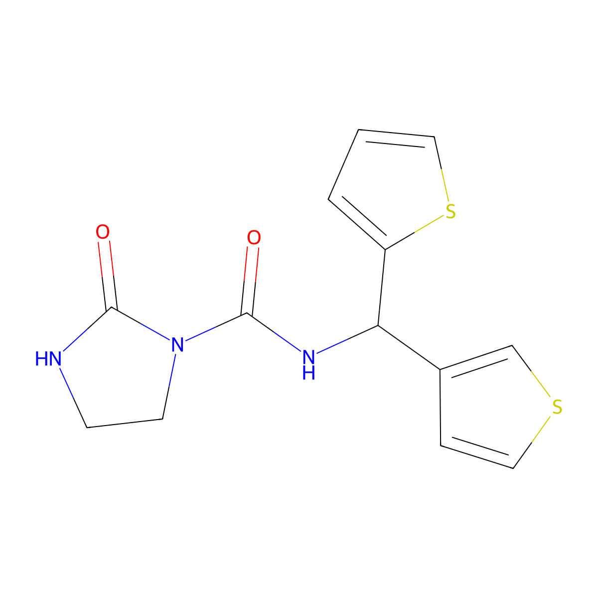 2-oxo-N-(thiophen-2-yl(thiophen-3-yl)methyl)imidazolidine-1-carboxamide molecular structure, CAS 2034514-79-7