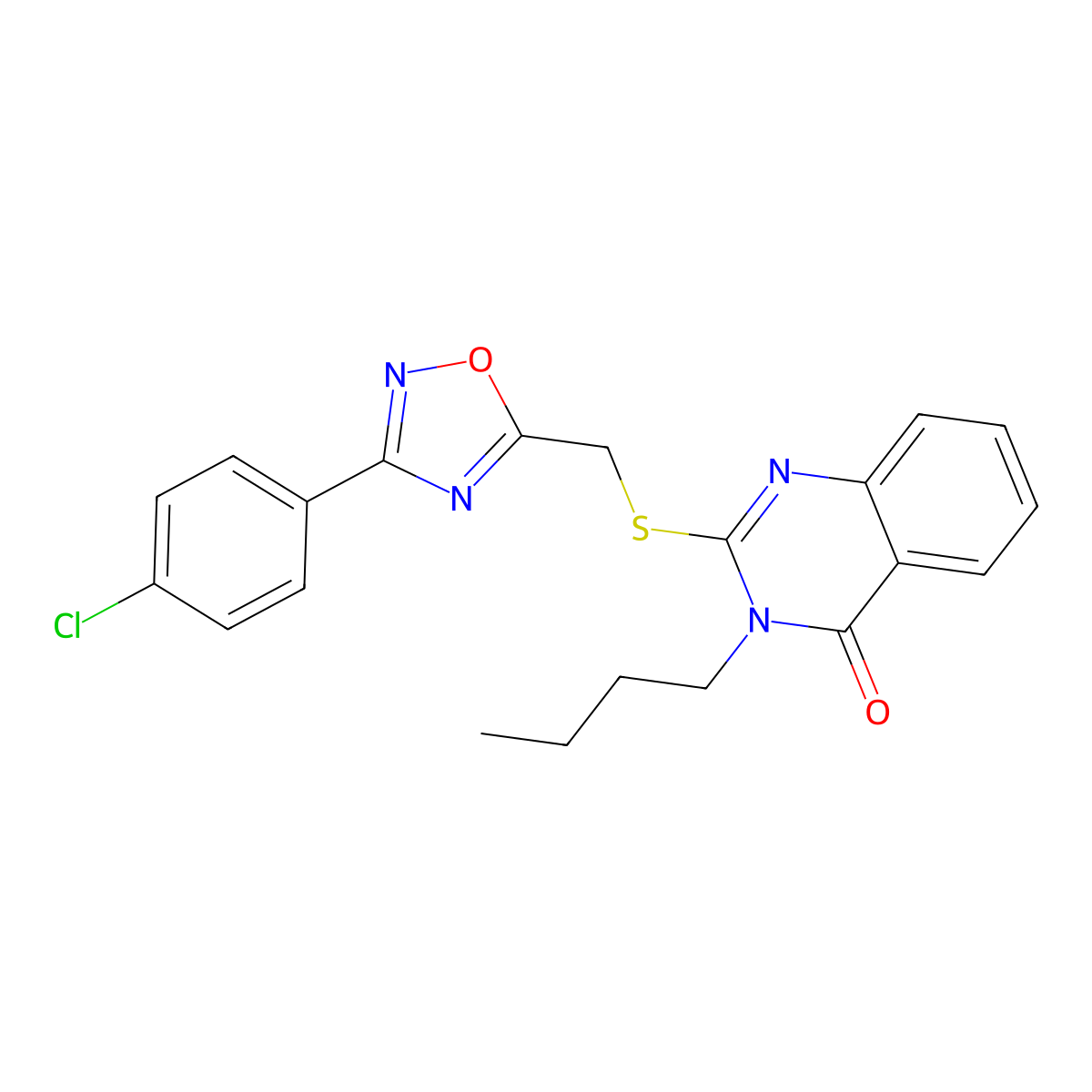 3-butyl-2-(((3-(4-chlorophenyl)-1,2,4-oxadiazol-5-yl)methyl)thio)quinazolin-4(3H)-one molecular structure, CAS 2034514-81-1