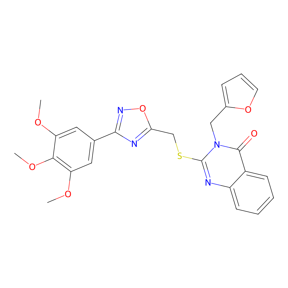 3-(furan-2-ylmethyl)-2-(((3-(3,4,5-trimethoxyphenyl)-1,2,4-oxadiazol-5-yl)methyl)thio)quinazolin-4(3H)-one molecular structure, CAS 2034514-86-6