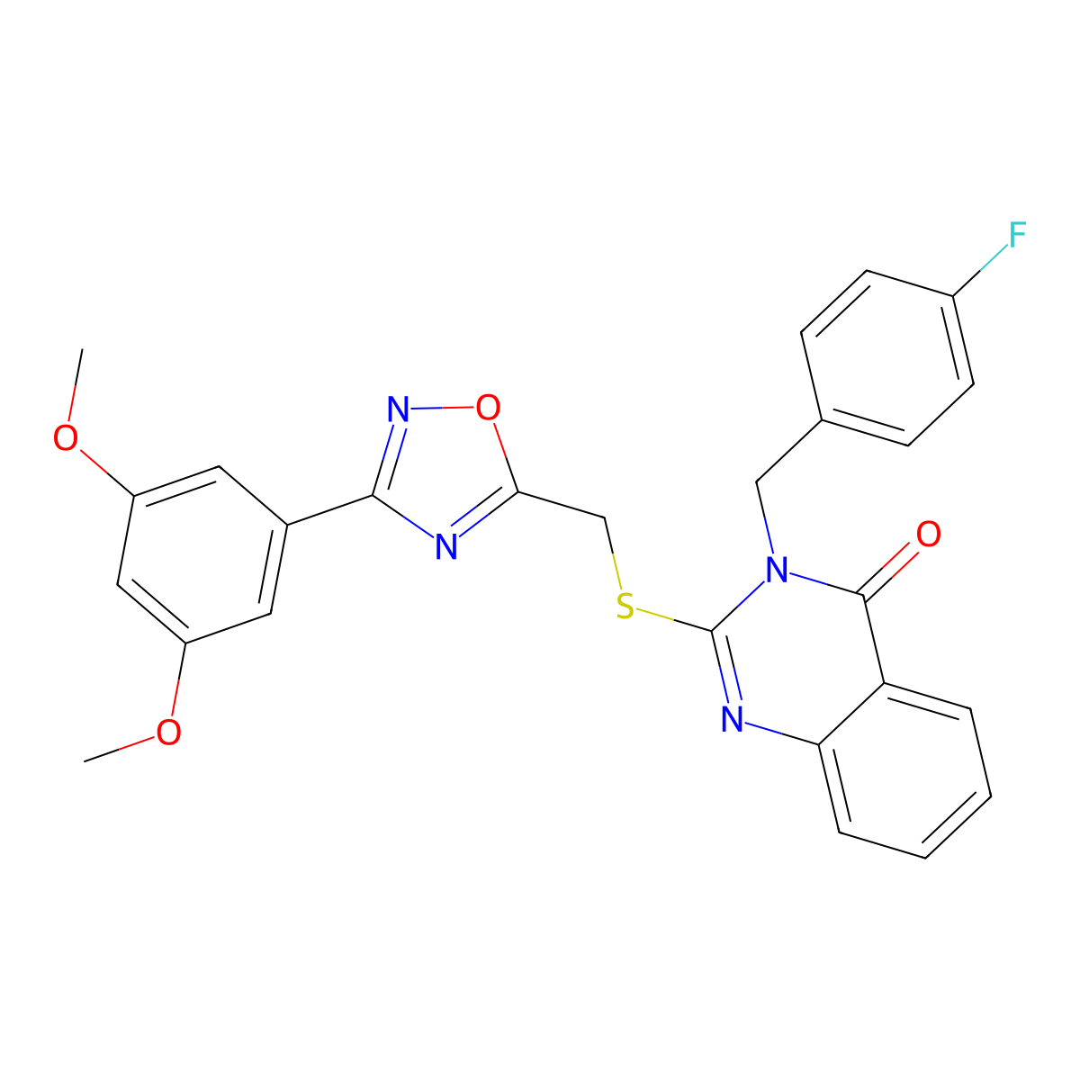 2-(((3-(3,5-dimethoxyphenyl)-1,2,4-oxadiazol-5-yl)methyl)thio)-3-(4-fluorobenzyl)quinazolin-4(3H)-one molecular structure, CAS 2034514-95-7