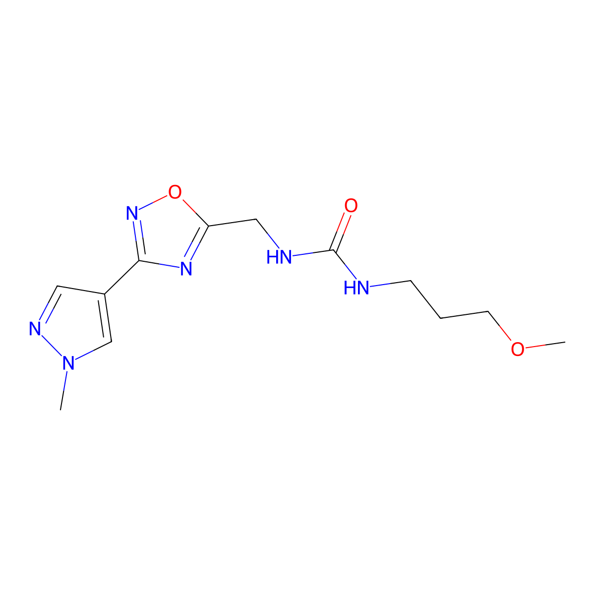 1-(3-methoxypropyl)-3-((3-(1-methyl-1H-pyrazol-4-yl)-1,2,4-oxadiazol-5-yl)methyl)urea molecular structure, CAS 2034514-96-8