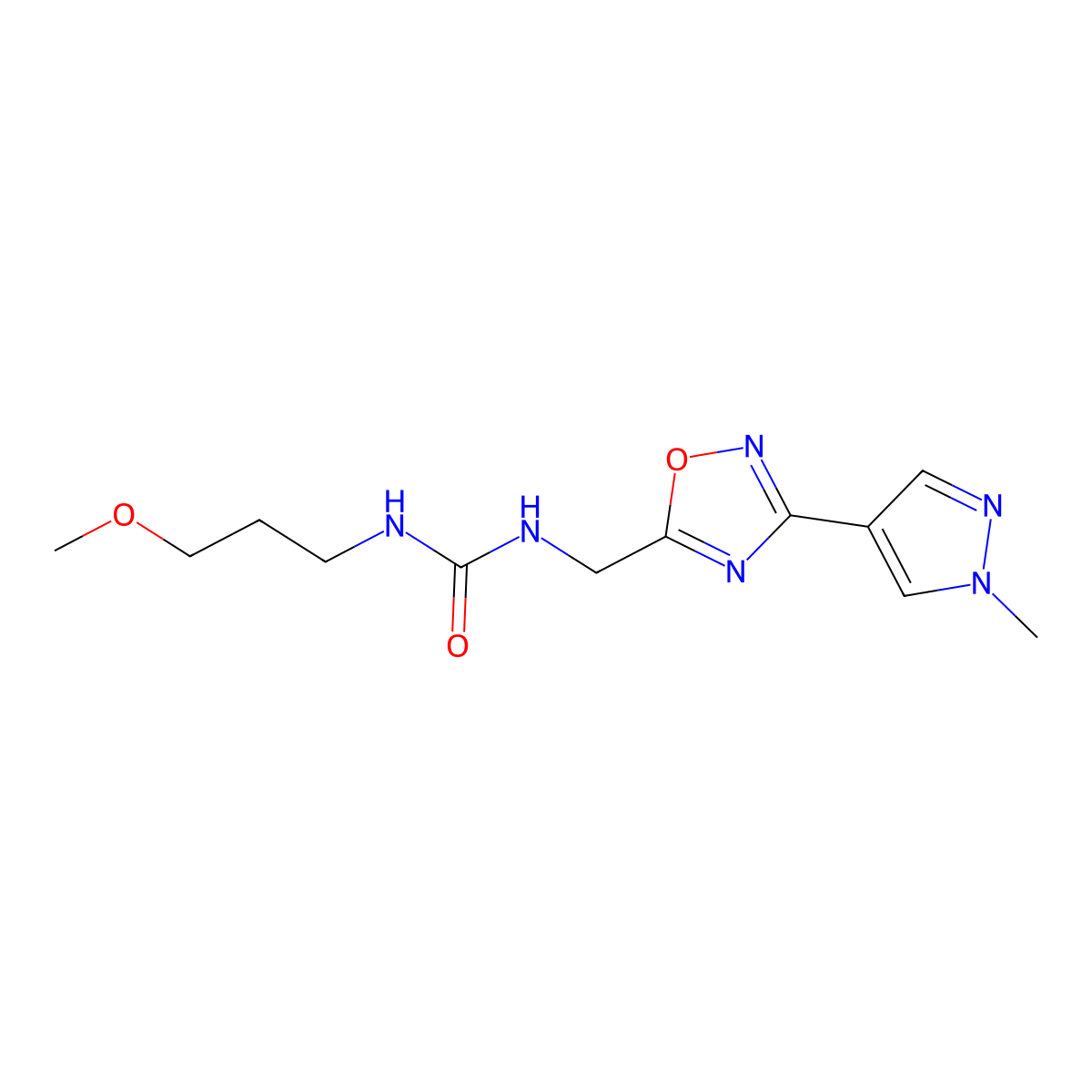 1-(3-methoxypropyl)-3-((3-(1-methyl-1H-pyrazol-4-yl)-1,2,4-oxadiazol-5-yl)methyl)urea molecular structure, CAS 2034514-96-8