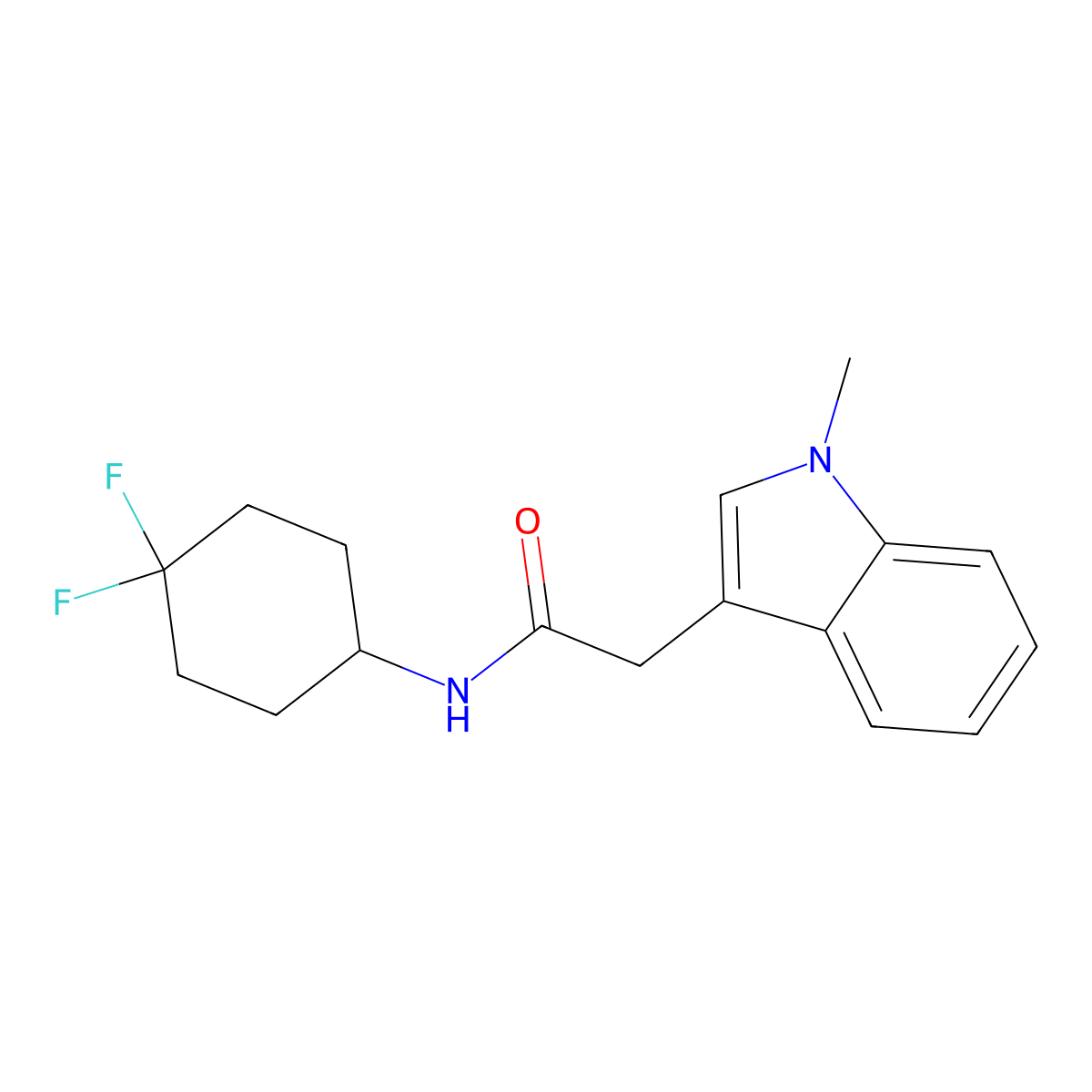 N-(4,4-difluorocyclohexyl)-2-(1-methyl-1H-indol-3-yl)acetamide molecular structure, CAS 2034515-00-7