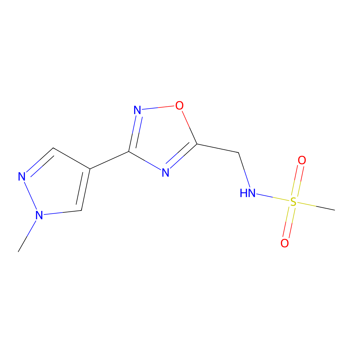 N-{[3-(1-methyl-1H-pyrazol-4-yl)-1,2,4-oxadiazol-5-yl]methyl}methanesulfonamide molecular structure, CAS 2034515-01-8