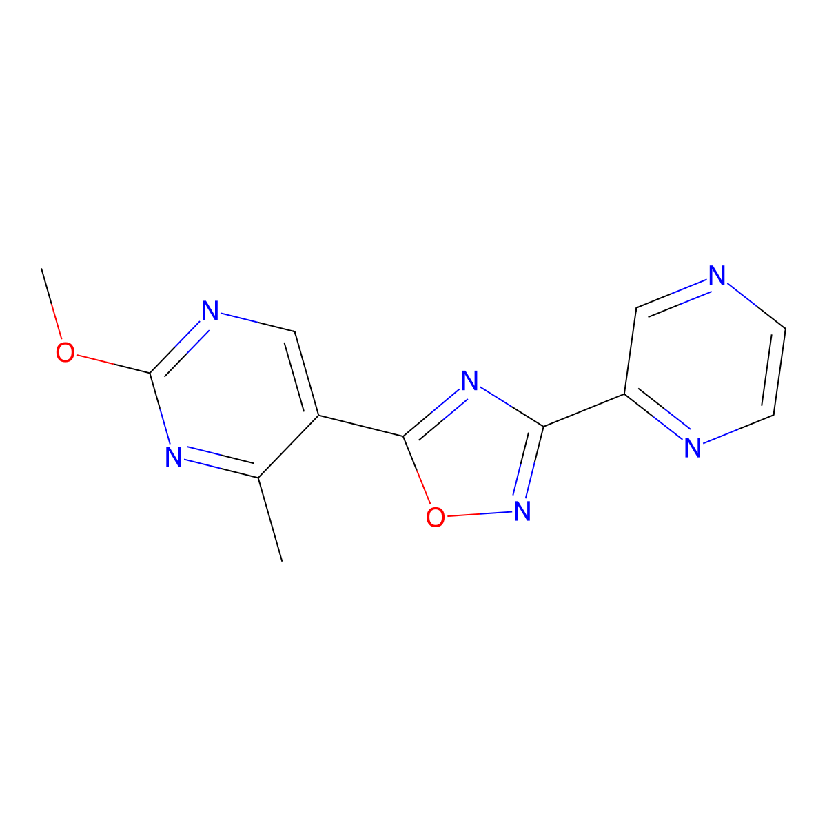 5-(2-Methoxy-4-methylpyrimidin-5-yl)-3-(pyrazin-2-yl)-1,2,4-oxadiazole molecular structure, CAS 2034515-07-4