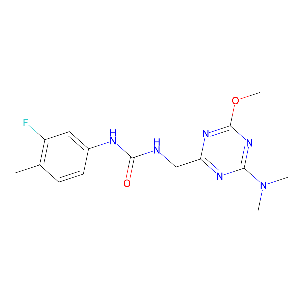 1-((4-(Dimethylamino)-6-methoxy-1,3,5-triazin-2-yl)methyl)-3-(3-fluoro-4-methylphenyl)urea molecular structure, CAS 2034515-10-9