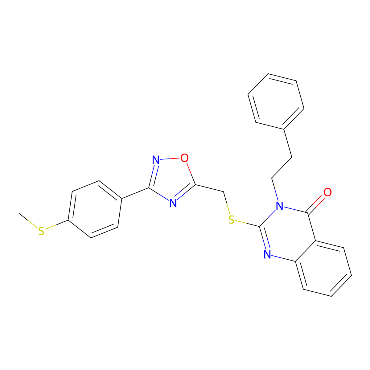 2-(((3-(4-(methylthio)phenyl)-1,2,4-oxadiazol-5-yl)methyl)thio)-3-phenethylquinazolin-4(3H)-one molecular structure, CAS 2034515-12-1