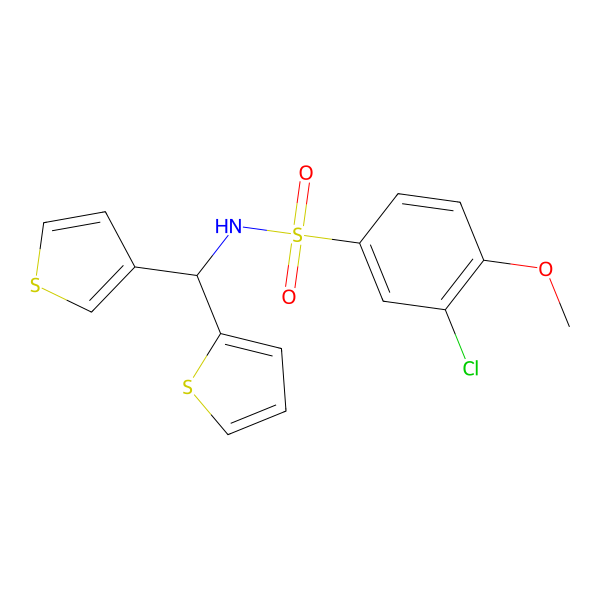 3-chloro-4-methoxy-N-(thiophen-2-yl(thiophen-3-yl)methyl)benzenesulfonamide molecular structure, CAS 2034515-13-2