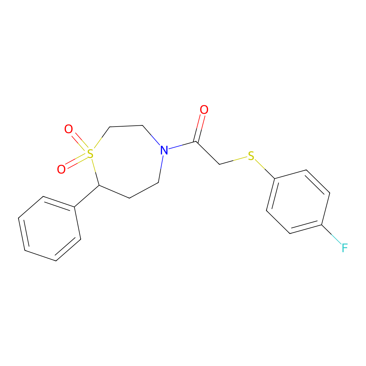 1-(1,1-Dioxido-7-phenyl-1,4-thiazepan-4-yl)-2-((4-fluorophenyl)thio)ethanone molecular structure, CAS 2034515-18-7