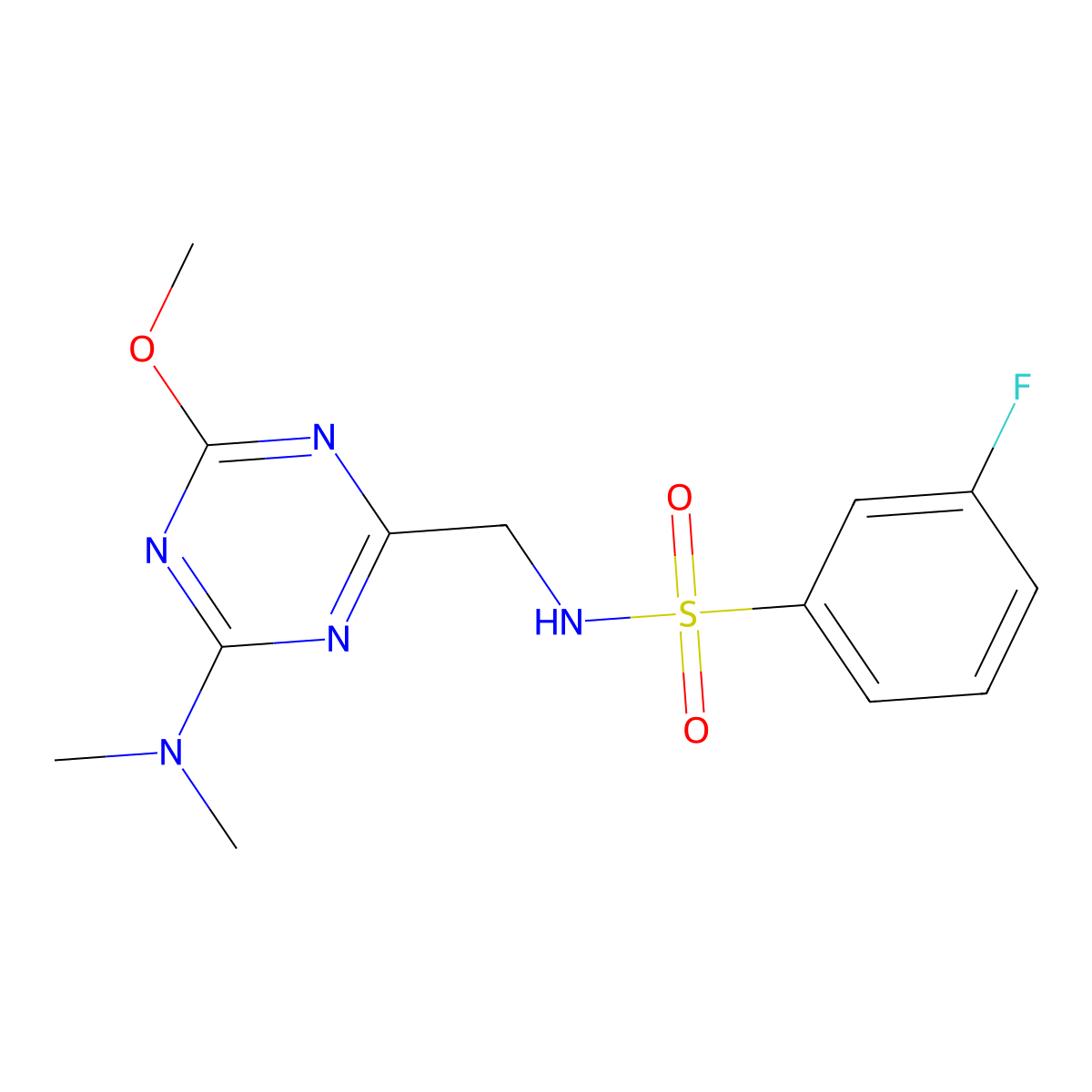 N-((4-(dimethylamino)-6-methoxy-1,3,5-triazin-2-yl)methyl)-3-fluorobenzenesulfonamide molecular structure, CAS 2034515-20-1
