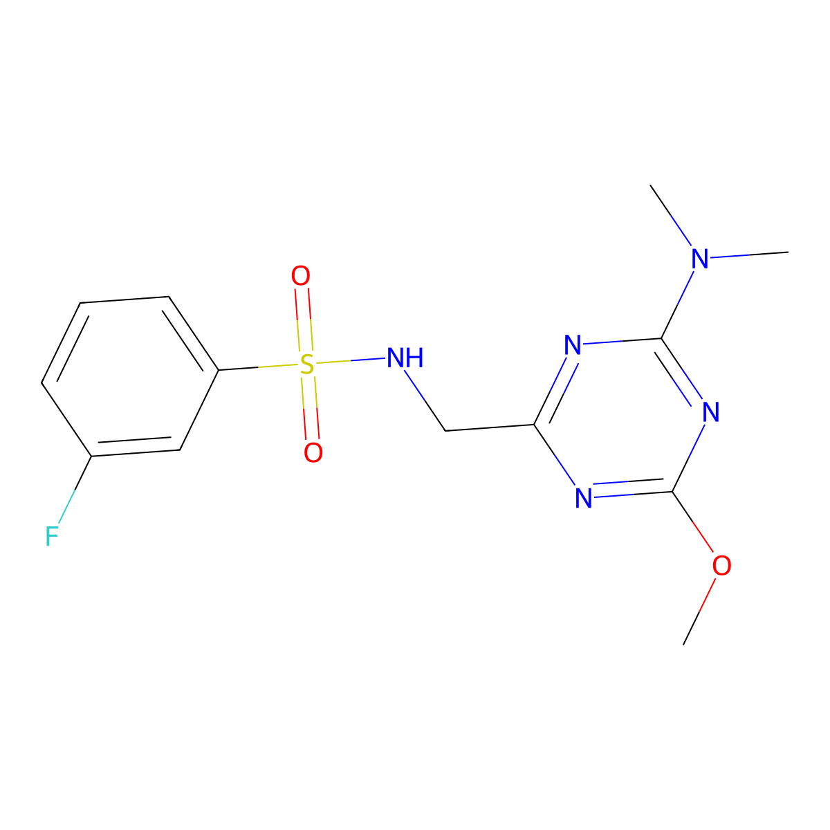 N-((4-(dimethylamino)-6-methoxy-1,3,5-triazin-2-yl)methyl)-3-fluorobenzenesulfonamide molecular structure, CAS 2034515-20-1