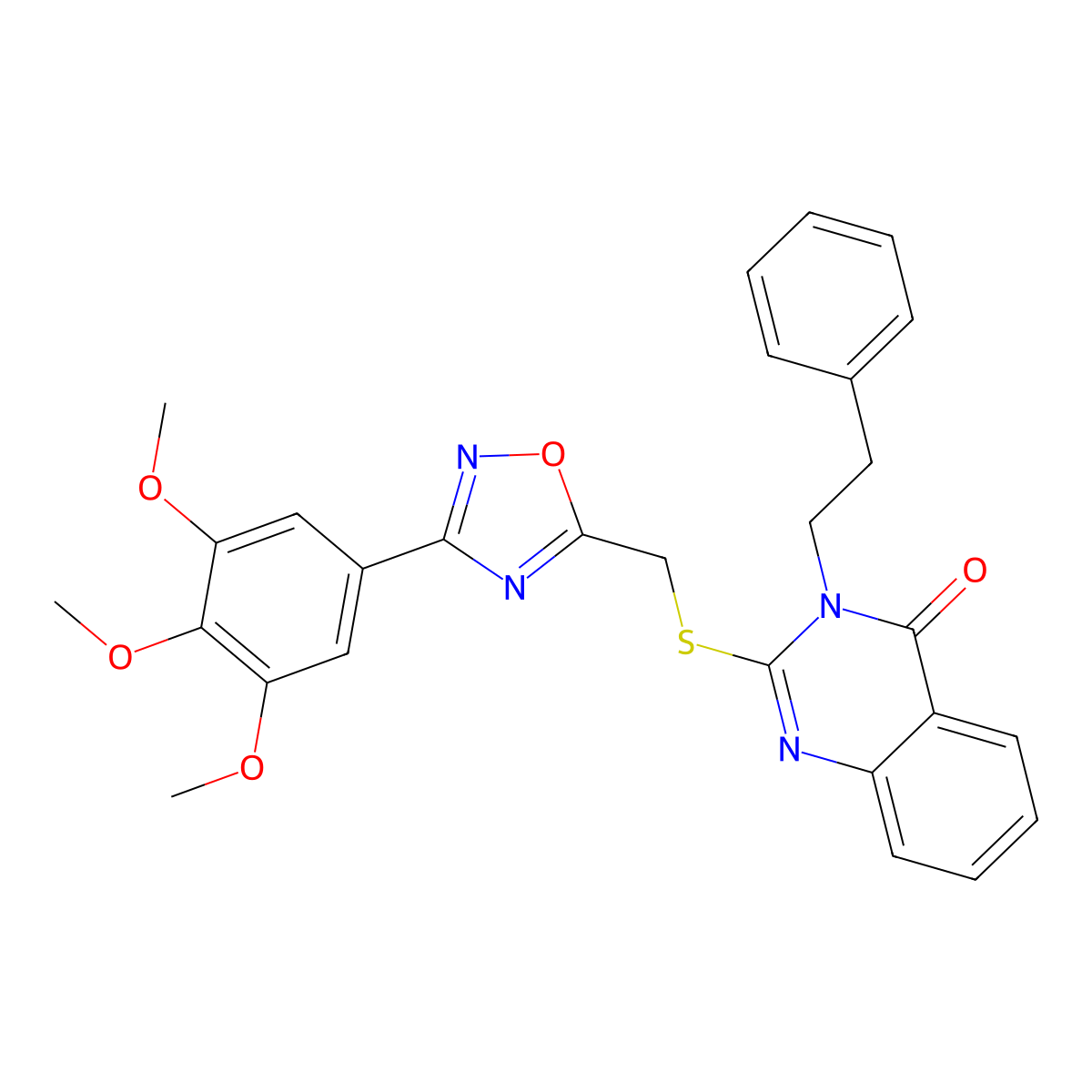 3-phenethyl-2-(((3-(3,4,5-trimethoxyphenyl)-1,2,4-oxadiazol-5-yl)methyl)thio)quinazolin-4(3H)-one molecular structure, CAS 2034515-23-4