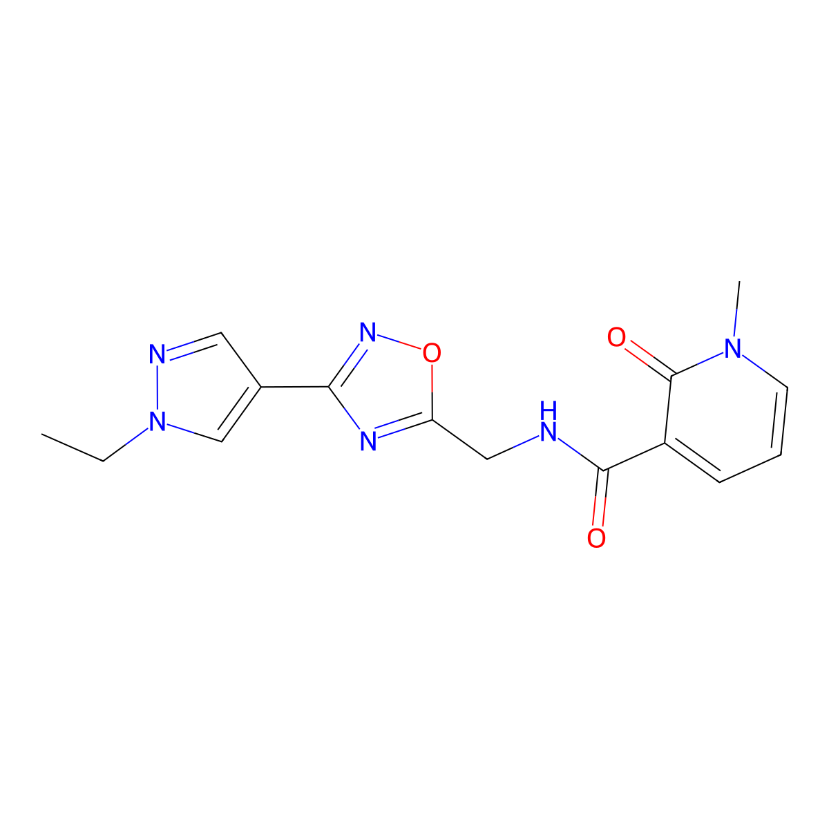 N-{[3-(1-ethyl-1H-pyrazol-4-yl)-1,2,4-oxadiazol-5-yl]methyl}-1-methyl-2-oxo-1,2-dihydropyridine-3-carboxamide molecular structure, CAS 2034515-26-7