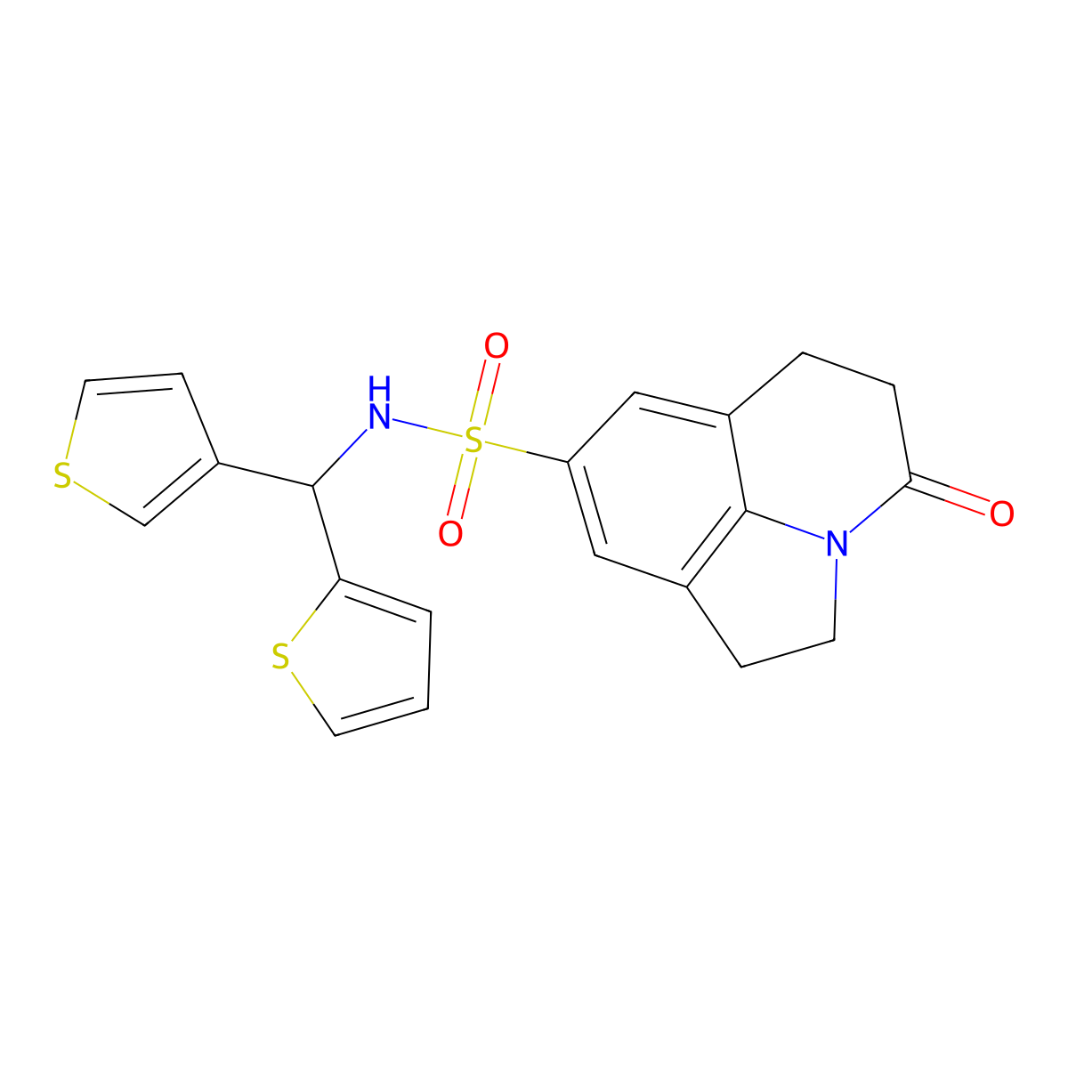 11-oxo-N-[(thiophen-2-yl)(thiophen-3-yl)methyl]-1-azatricyclo[6.3.1.0^{4,12}]dodeca-4(12),5,7-triene-6-sulfonamide molecular structure, CAS 2034515-27-8