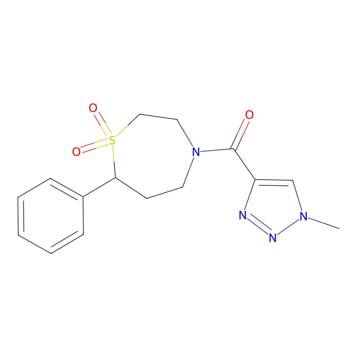 4-(1-methyl-1H-1,2,3-triazole-4-carbonyl)-7-phenyl-1lambda6,4-thiazepane-1,1-dione molecular structure, CAS 2034515-33-6