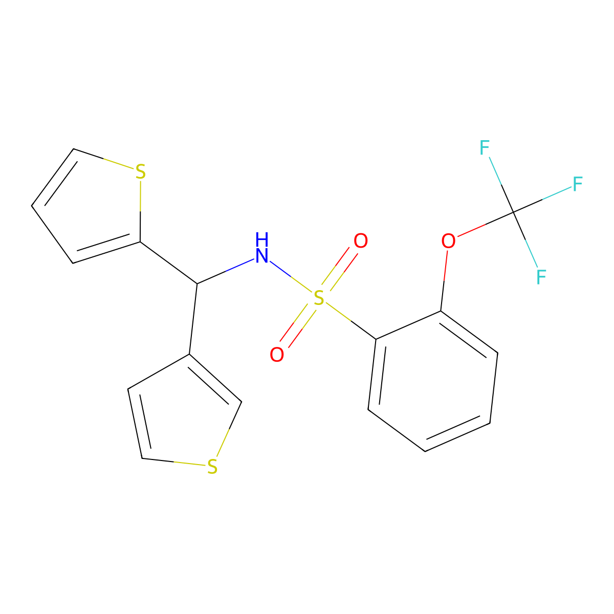 N-(thiophen-2-yl(thiophen-3-yl)methyl)-2-(trifluoromethoxy)benzenesulfonamide molecular structure, CAS 2034515-35-8